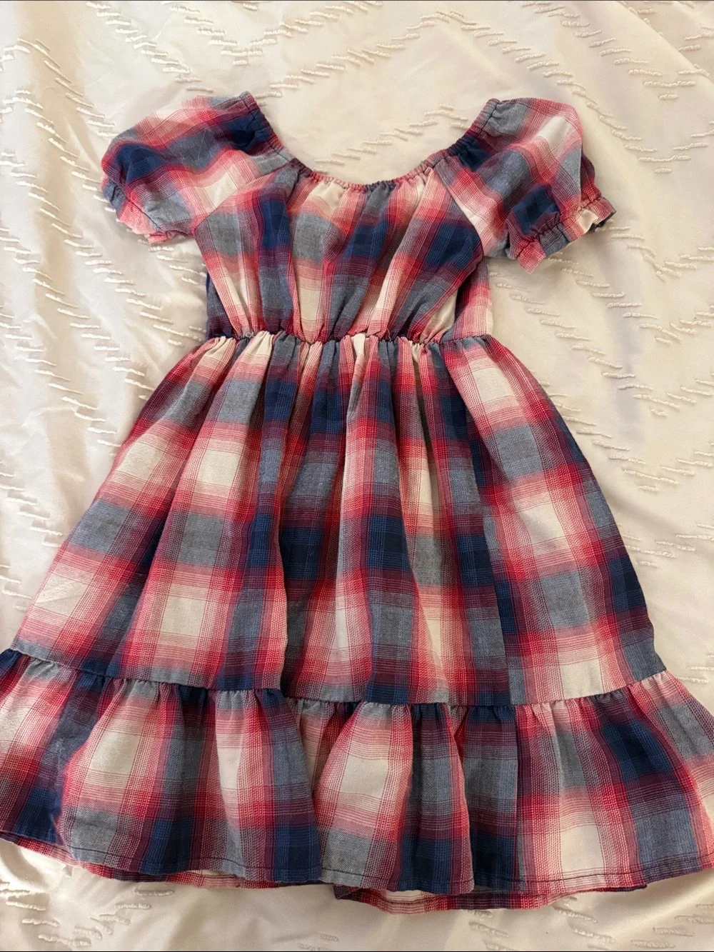 The Children's Place Red, Blue & White Plaid Ruffle Dress - Picture 3 of 5